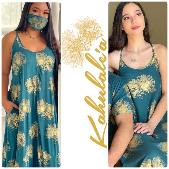 Kahulale’a Dresses Kahulalea Hawaii Kuuipo Maxi In Peacock And Gold